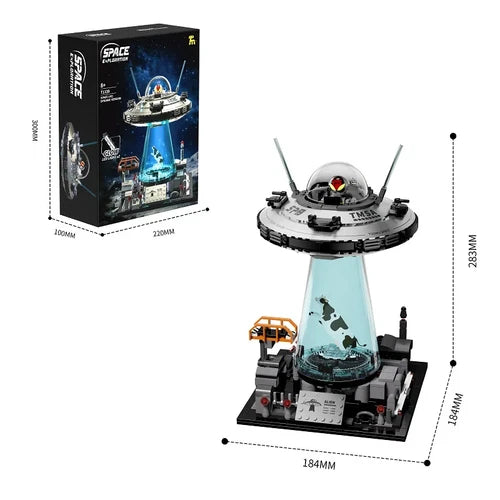 UFO Cow Abduction Spaceship Building Blocks Motorized LED Light Sci-Fi Model Kit