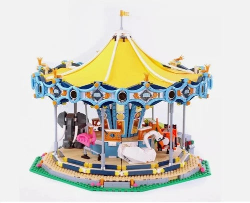 New Fairgrounds Carousel MOC Brick Set with Rechargeable Motor, 2,670 pcs