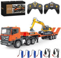 RC Semi Truck & RC Excavator Set, 1:18 Scale Remote Control Flatbed Truck with D