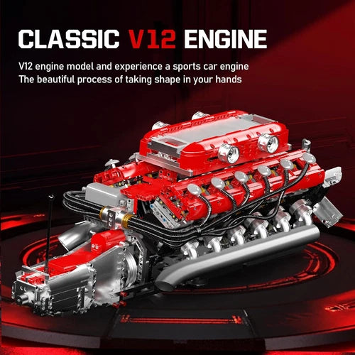V12 Engine Model Kit That Runs, MOC Engineering Model Building Kit with Battery