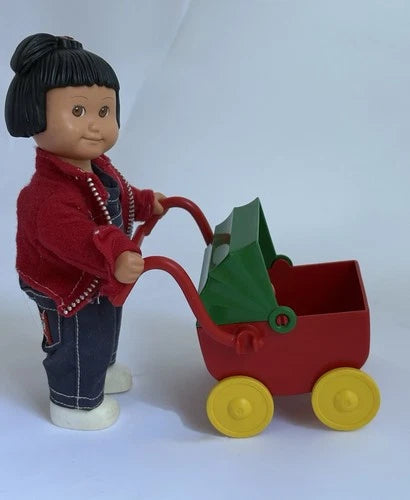 Lego Duplo Doll Marie & Baby Polka Dotted Dress: Pram, High Chair, T-Pot & Cups