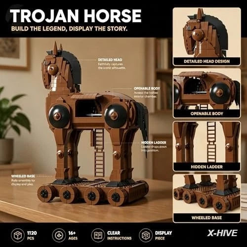 Trojan Horse Building Block Set Greek Mythology Model Kit Adult 1120 Pieces