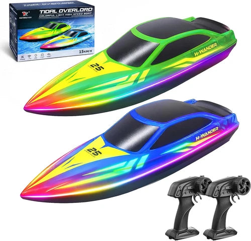 RC Boat 2 Pack Remote Control Boats with 7-Mode Colorful LED Lights, 10 Inch RC
