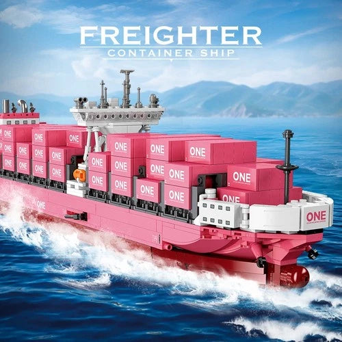 MOC Pink Cargo Ship 3D Bricks Container Boat Building Blocks 1446PCS gift