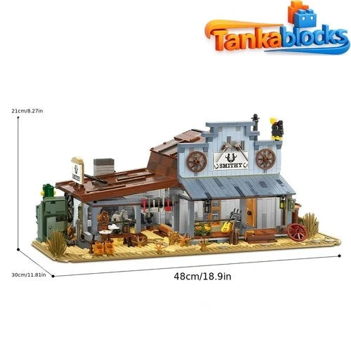 MOC Vintage Western Blacksmith Shop building blocks Medieval Street View toy