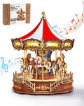 3D Wooden Puzzle Classic Carousel Music Box Model Building Kit for Adults
