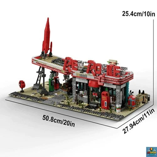 MOC Red Rocket Truck Stop Building Blocks 2221Pcs Fallout Scene Bricks Set Gift