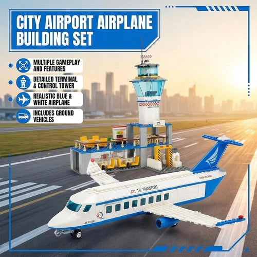 City Passenger Airplane Building Blocks Set with Plane,Airport, Terminal