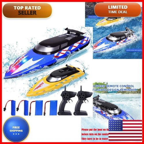 2Pack RC Boat 20+ MPH LED Light 2.4GHz 4 Rechargeable Battery