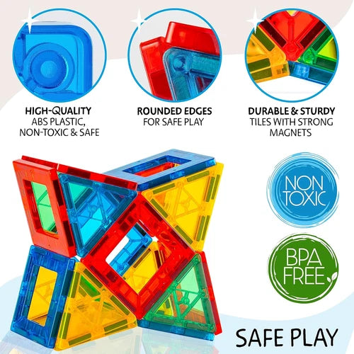 SUNNY AUNTIE Magnetic Tiles 125 PCS XL Set with Storage Bag – Magnetic Building
