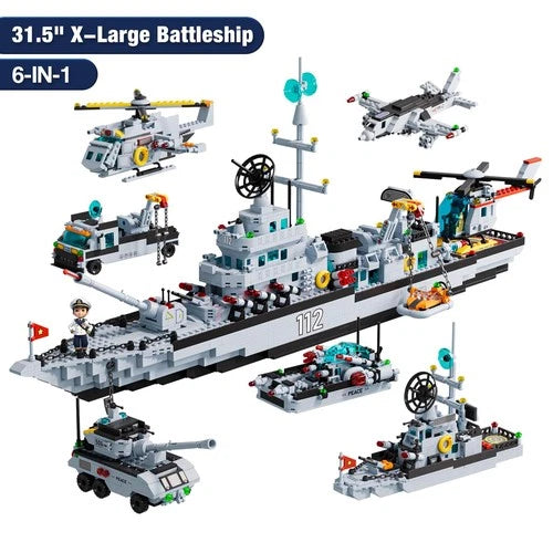 Battleship Building Set for Boys 8-14, 6-in-1 Military Boat and Ship Navy War...