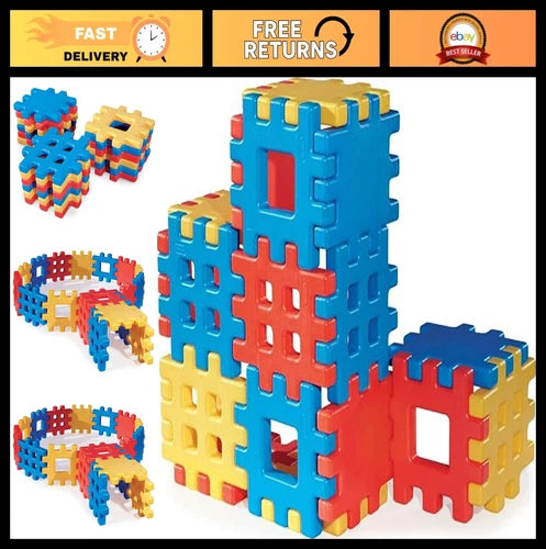 18-Piece Big Waffle Block Set - Colorful Building Toys for Kids, Blue/Red/Yellow