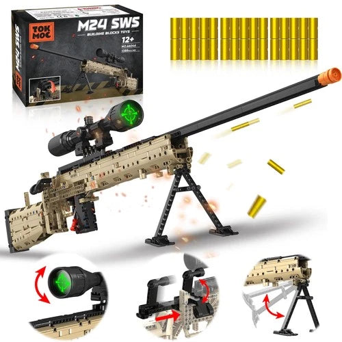 Building Blocks Gun Model Toys for Adults, 1388 Pcs 1:1 M24 Building Set Guns...
