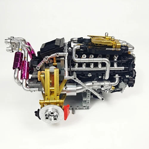V12 DOHC Motorized Engine Building Blocks with Suspension Demo 1602 Pieces