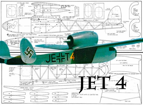 Jet 4 .020 Ducted Fan Model 29" WS RC Airplane Laser Cut Balsa Short Kit