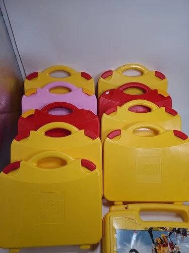 LEGO Yellow, Red, Pink Plastic Carrying Case Storage Box Lot Of 10