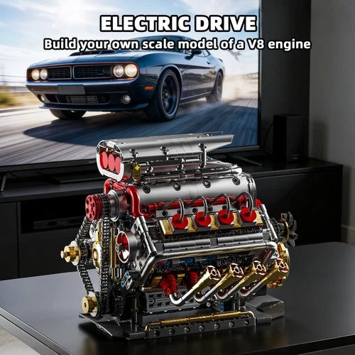 V8 Engine Model Kit 8-Cylinder Building Set Rechargeable Motor 1176 PCS