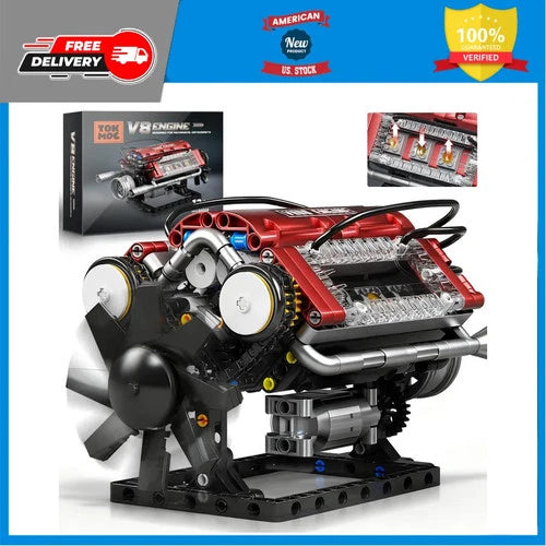 V8 Engine Model Building Blocks Kit Motorized Moving Pistons 588Pcs Set