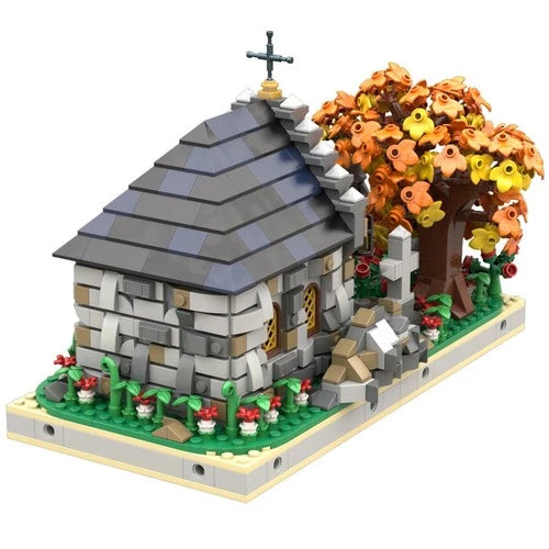 MOC Medieval Small Cemetery with Tombstone Memorial Building Set 1281 Pcs