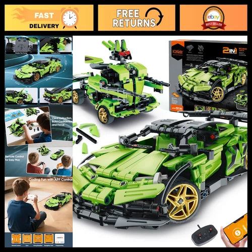 STEM Building Blocks Kit - 2 in 1 Remote Control Race Car & Robot Toy, Gift for