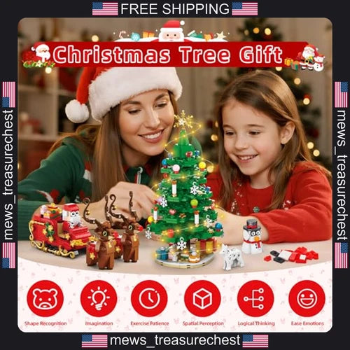 Christmas Tree Building Blocks Set with LED Lights, 24-Day Advent Calendar