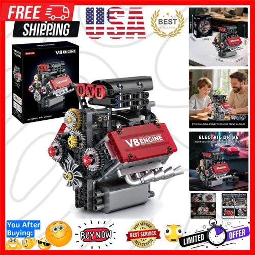 V8 Engine Building Set,V8 Engine Model kit that Run,Build Your Own STEM Mini ...