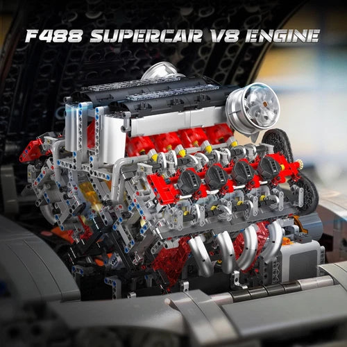 Mould King 10130 F488 V8 Engine V Type 8 Cylinder Motor Building Block Toy MOC
