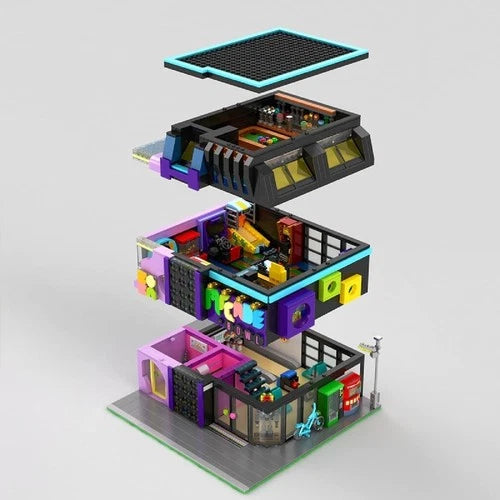 Cyberpunk Arcade Building Blocks 2600 PCS Lighted City Modular Bricks Set