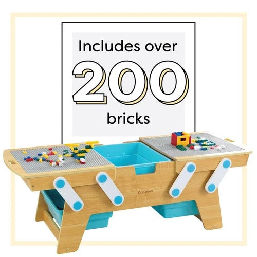 KidKraft Building Bricks Play N Store Wooden Table, Childrens Toy Storage with
