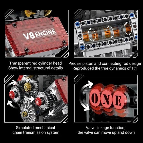 Simulation 478pcs V8 Engine Motorized Building Blocks Mechanical Model
