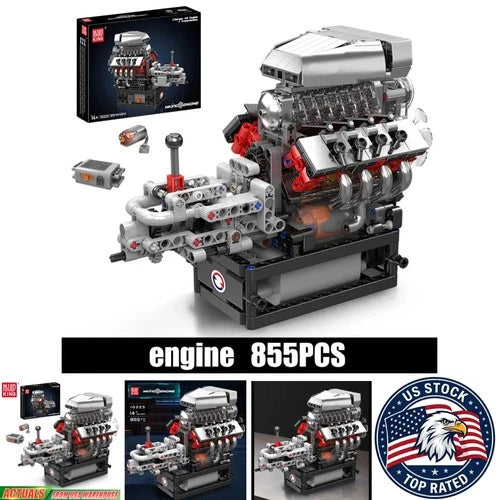Mould King V8 Car Engine Building Block Set - Compatible - box packing