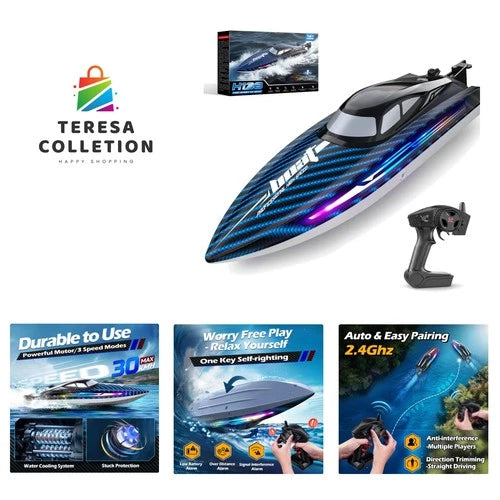 Exciting 30KMH RC Boat with 7 LED Lights - Perfect for Family Water Adventures
