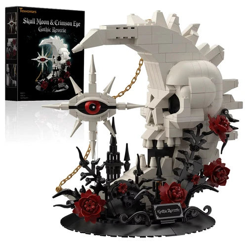 Building Blocks Set, White Dragon with Red Roses Black Base Fantasy Animal Model