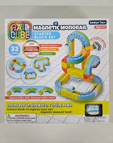 NEW & SEALED Rail Cube Magnetic Monorail Starter Block Set 32 pcs - Sankyo Toys