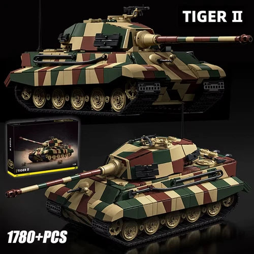 New WW2 Tiger II Heavy Tank 1:28 1780Pcs Military Building Blocks Model Set
