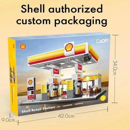 CaDA Shell Gas Station 1309PCS Building Blocks Set, Petrol Station, MOC, Gift