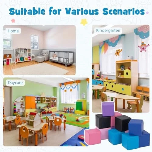 Foam Building Blocks 12 Piece 5.5 Inch Soft Play Cubes for Toddlers Stacking