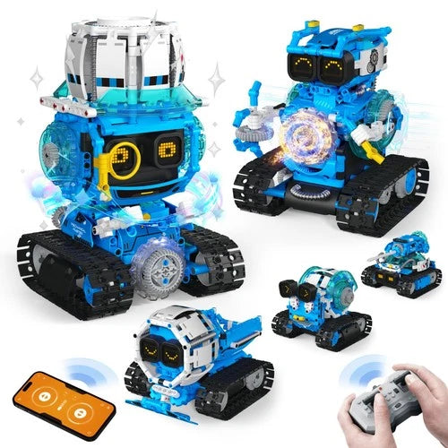 5-in-1 STEM RC Robot Building Kit, 494 Pcs, App Coding, Educational Toy for Ages