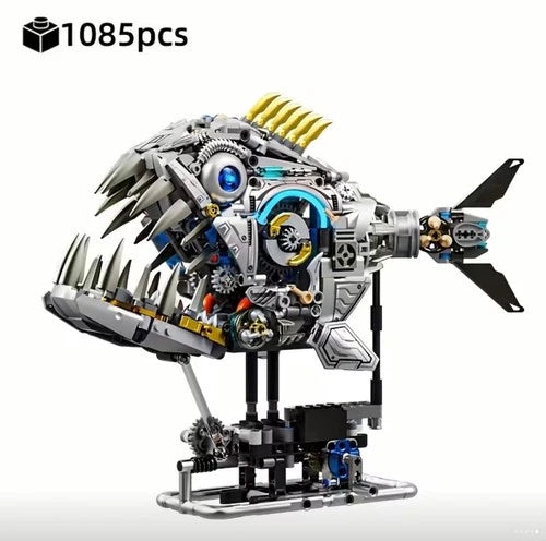 Steampunk Mechanical Piranha DIY Building Kit 1085pcs \| Gear Fish Model