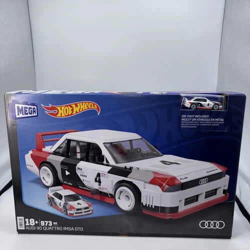 NEW MEGA Hot Wheels Audi 90 Quattro IMSA GTO Building Toy Kit 973pc Blue Box
