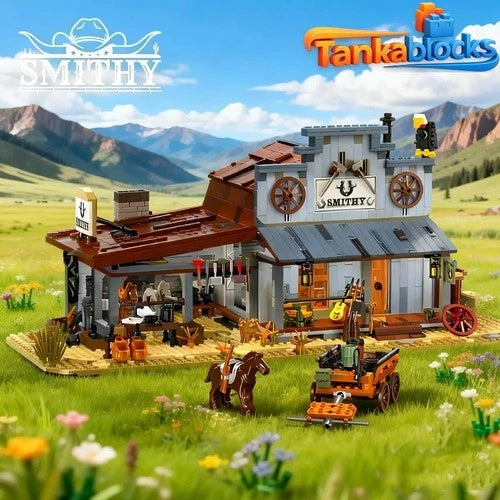 MOC Vintage Western Blacksmith Shop building blocks Medieval Street View toy