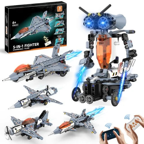 5 in 1 STEM RC Robot Building Kit, Fighter Jet Airplane Building Set with APP...