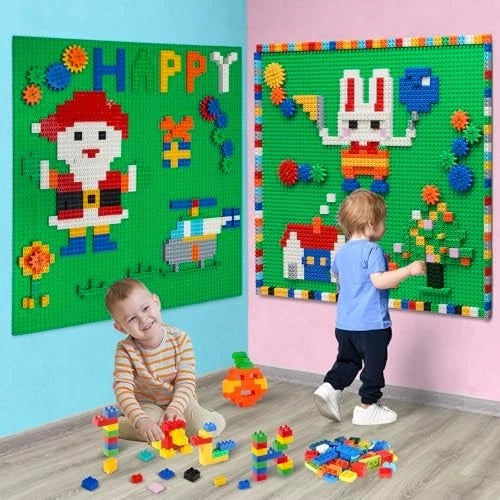 Customizable Building Block Wall Set, 470+ PCS Activity Bricks & Adhesive Basepl