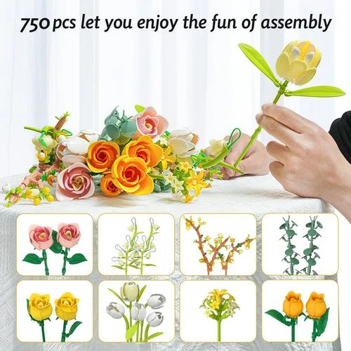 Tulip Rose Flowers Bouquet Building Set Valentines Gifts Compatible with Leg...