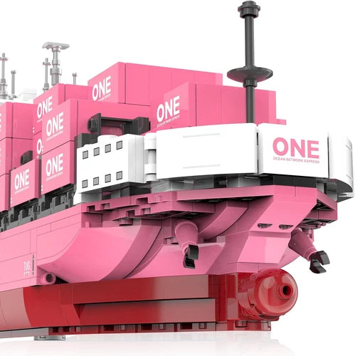 Large Cargo Ship Building Set with Pink Container for Adult Teen,1446Pcs
