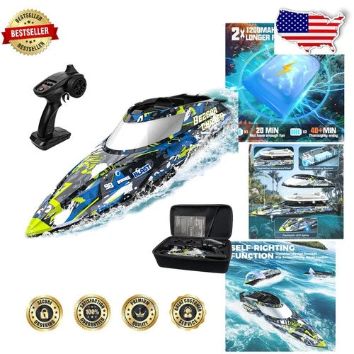 Fast RC Boat 32 KPH Camouflage Waterproof Suitcase, 40 Min Runtime