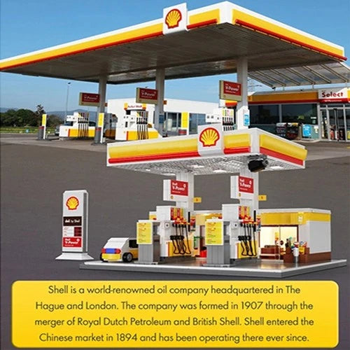 CaDA Shell Gas Station 1309PCS Building Blocks Set, Petrol Station, MOC, Gift