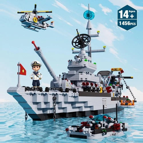 Battleship Building Set for Boys 8-14, 6-in-1 Military Boat and Ship Navy War...
