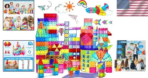 Magnetic Tiles - 100 Pieces Magnetic Blocks for Kids, Magnet Tiles Building B...