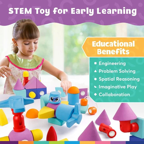 Magnetic Foam Building Blocks 50-Piece Trunk Set for Toddlers